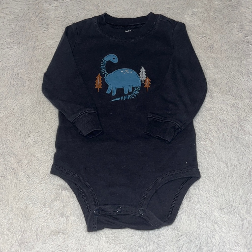 2/$10 Carter's Black Long-Sleeve Baby Bodysuit with Blue Dinosaur